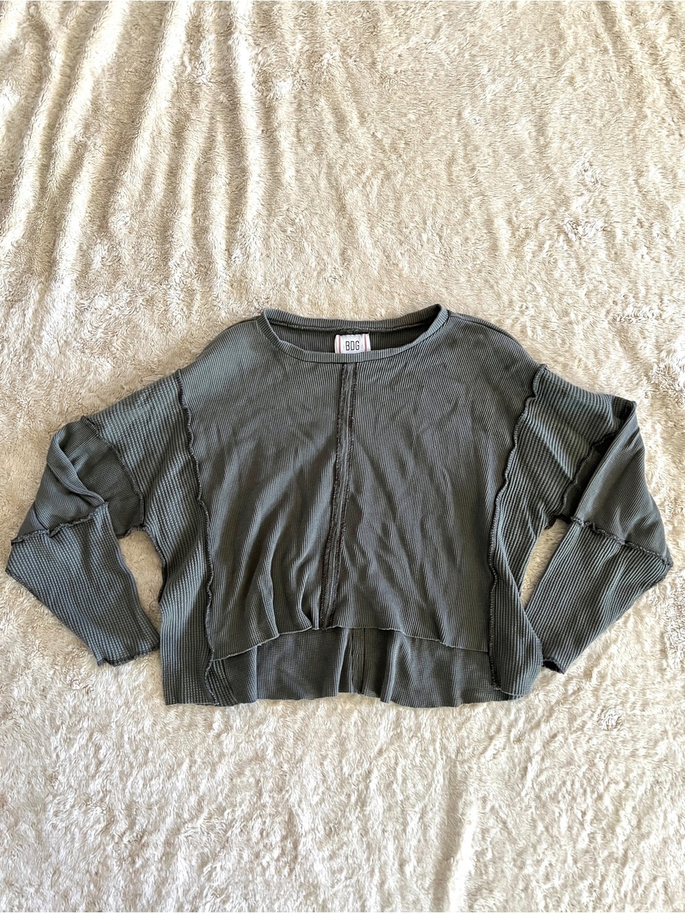 BDG URBAN OUTFITTERS Woman's Army Green Boho Long Sleeve Crop Top Size SP